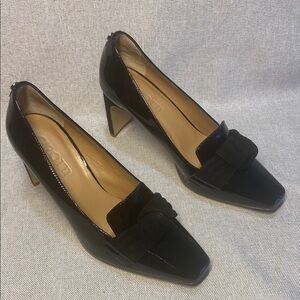 Girotti Women's Square Toe High Heel Pumps Black  Leather Loafer Size 37.